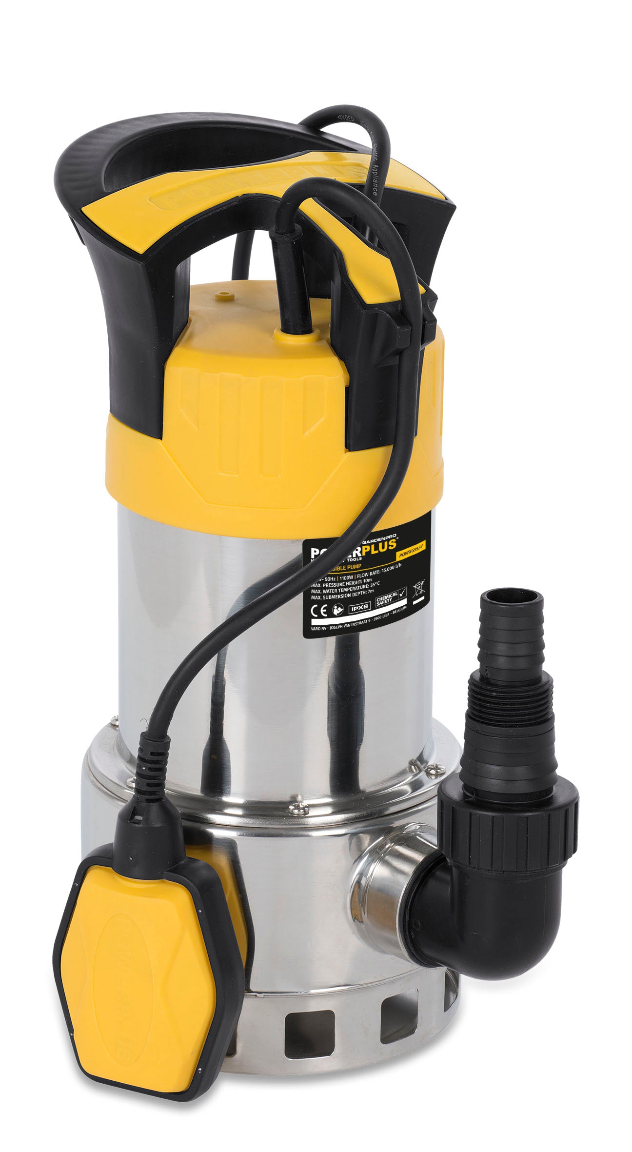 Rustfri dykpumpe 1100 watt, snavset vand