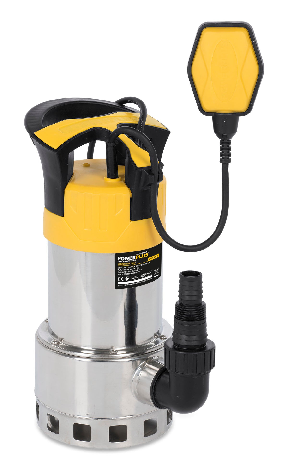Rustfri dykpumpe 1100 watt, snavset vand
