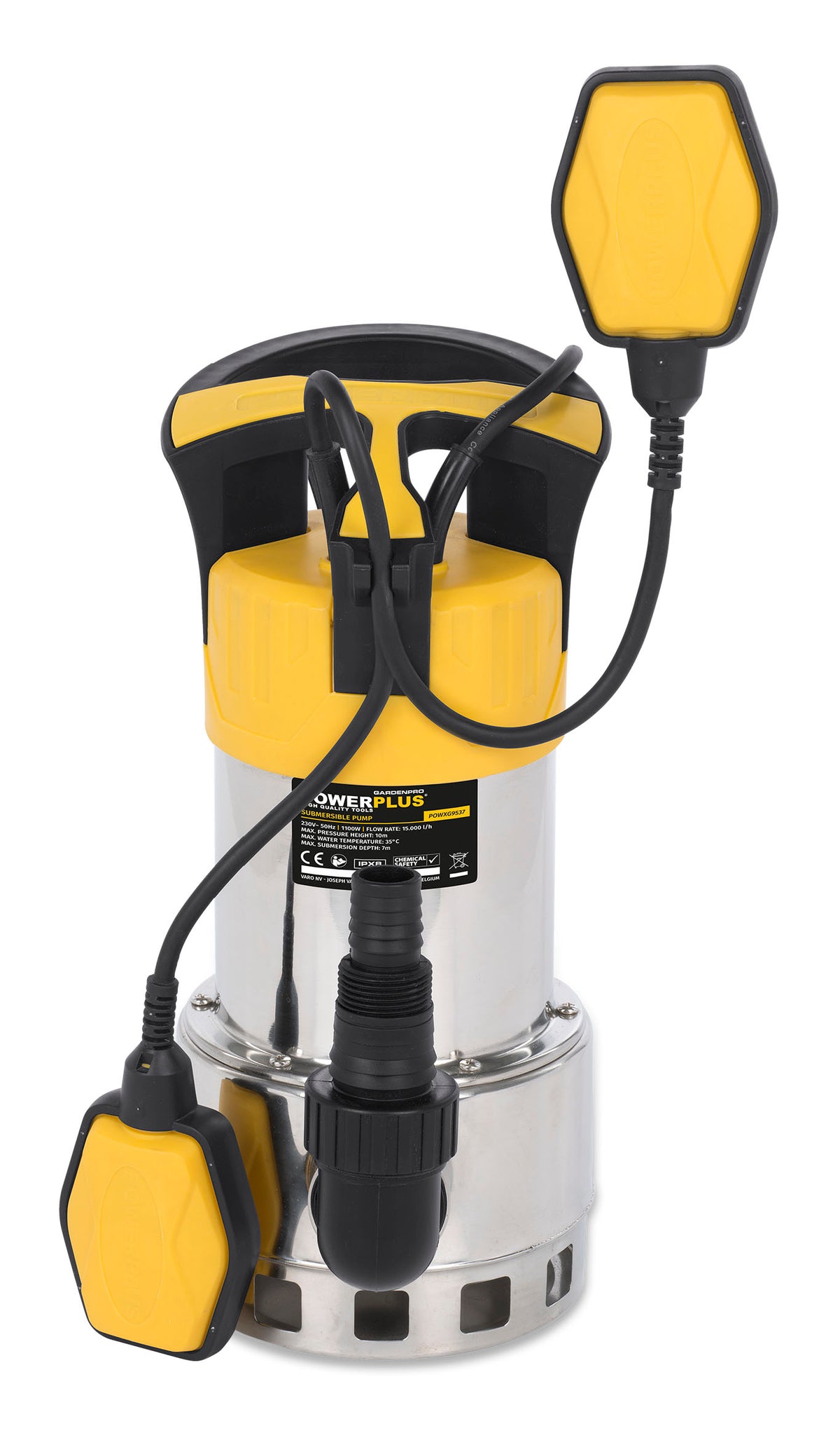 Rustfri dykpumpe 1100 watt, snavset vand