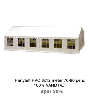 Partytelt PVC 6x12 meter 70-90 pers. 100% VANDTÆT