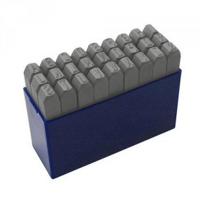 Stålbogstaver prægestempler i sæt (A-Z+&) med karakter højde 1 mm (Styrke 600-800 N/mm2)