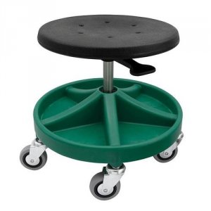 Grøn montørstol/taburet med sæde i pu-skum, fodkryds med 5 rum, 5xø75 hjul og højde 310-390 mm Diesella